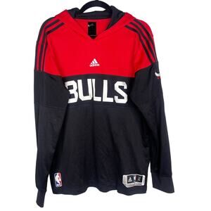 Adidas Mens Large L Black Red Chicago Bulls Warm Up Hoodie Sweatshirt Colorblock